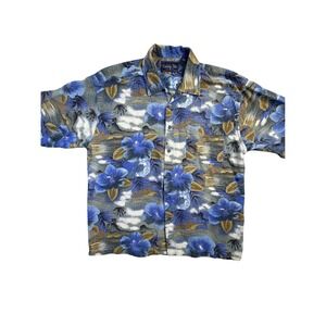 Common Man Dale Waters 100% Silk Hawaiian Shirt XL Floral Hibiscus Tropical Camp